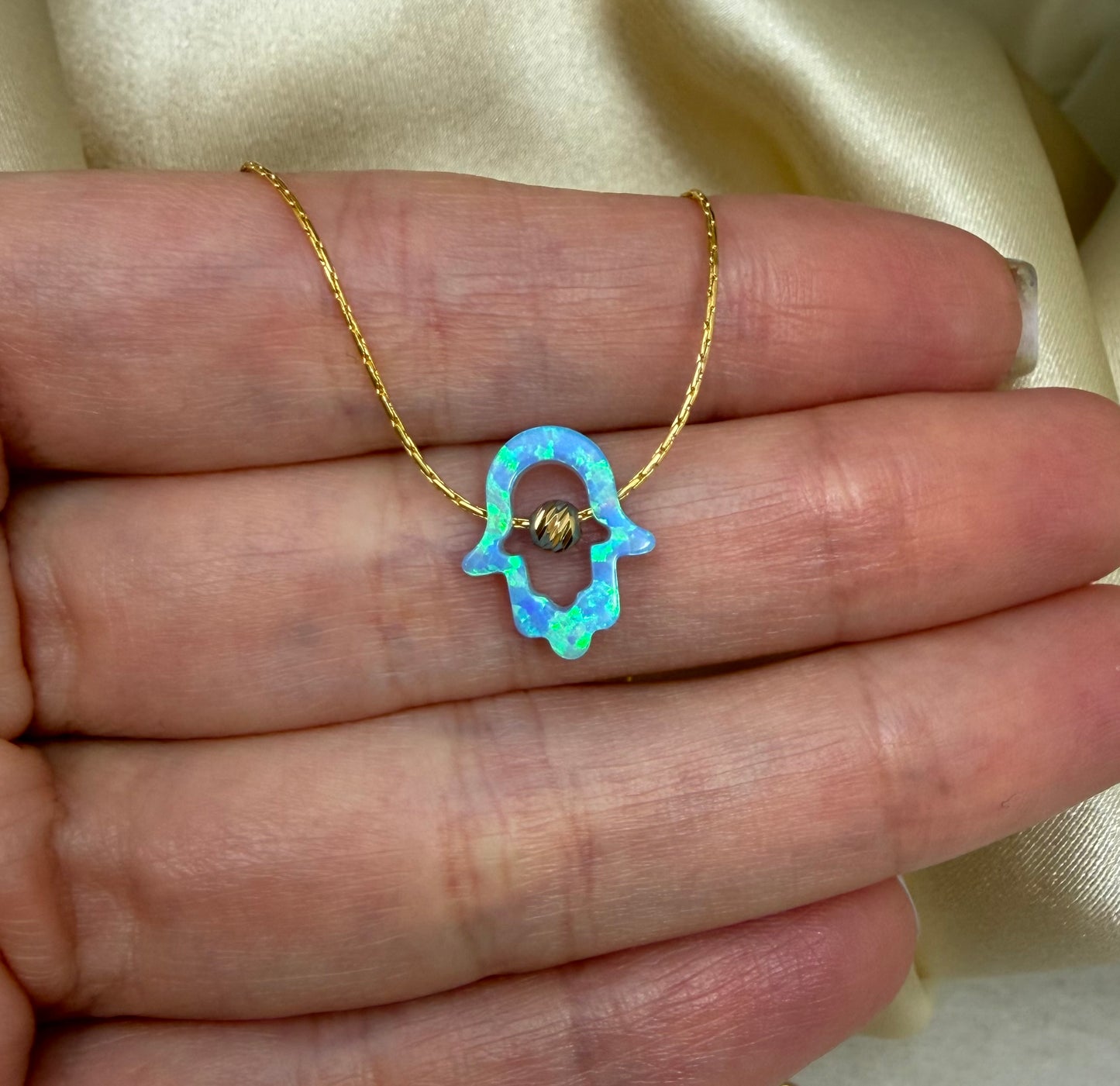 Cutout Hamsa Necklace – Opal Hand of Protection