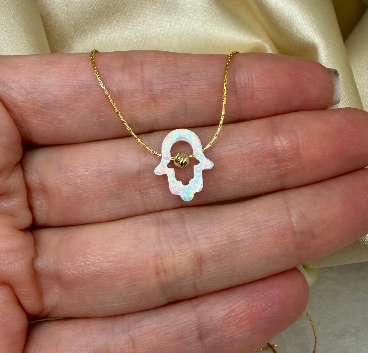 Cutout Hamsa Necklace – Opal Hand of Protection