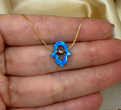 Cutout Hamsa Necklace – Opal Hand of Protection