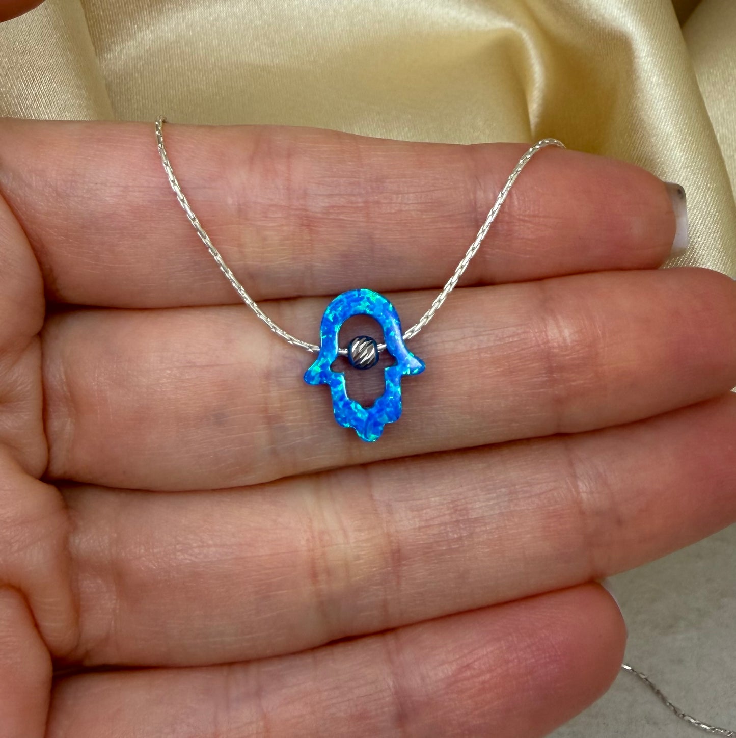 Cutout Hamsa Necklace – Opal Hand of Protection