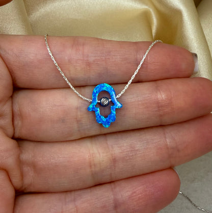 Cutout Hamsa Necklace – Opal Hand of Protection