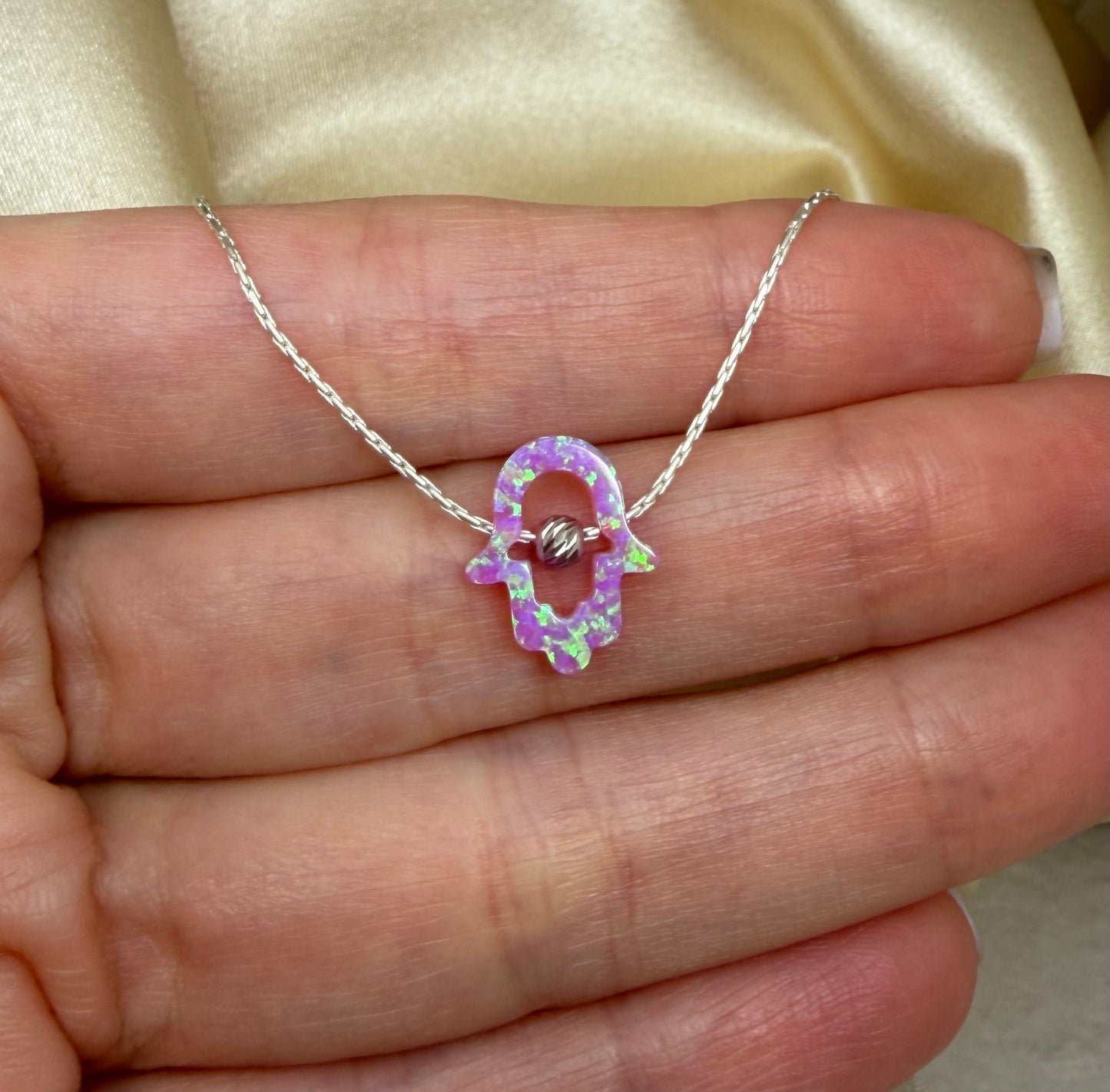 Cutout Hamsa Necklace – Opal Hand of Protection