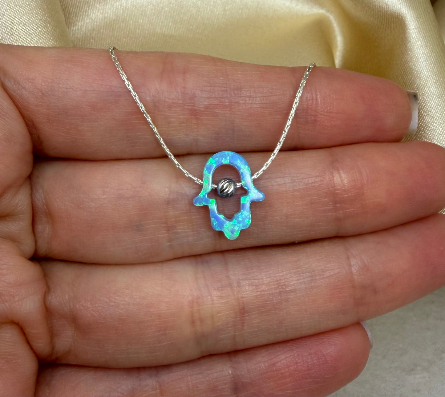 Cutout Hamsa Necklace – Opal Hand of Protection