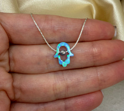 Cutout Hamsa Necklace – Opal Hand of Protection