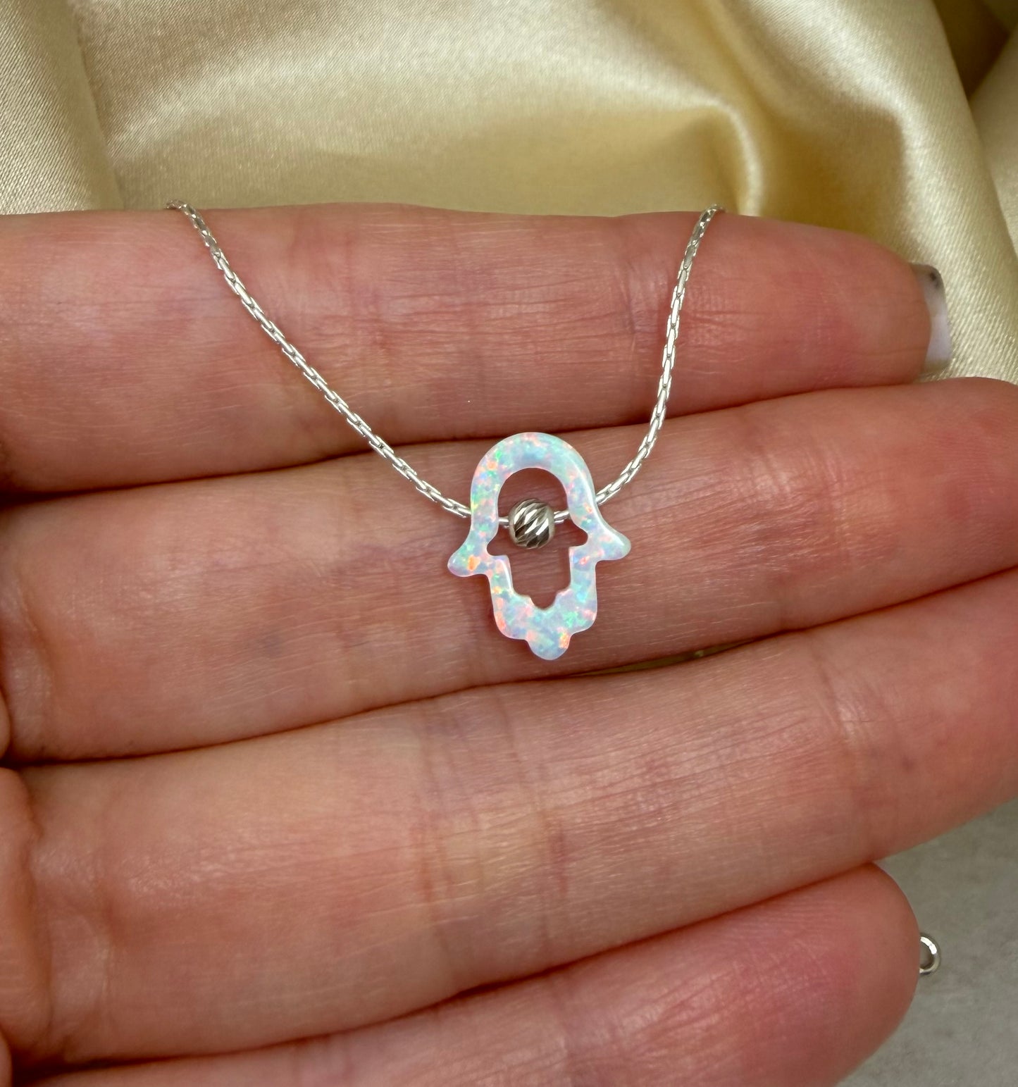 Cutout Hamsa Necklace – Opal Hand of Protection