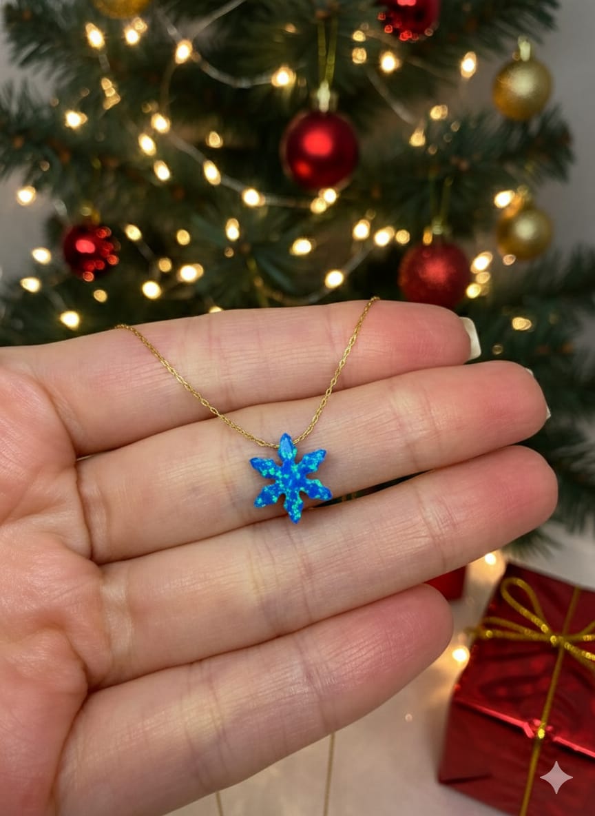 Opal Blue Snowflake Necklace