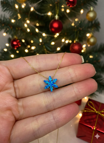 Opal Blue Snowflake Necklace