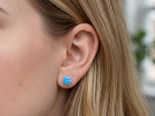 Tiny Opal Stud Earrings – 6mm Silver Studs