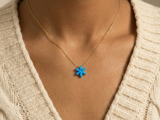 Opal Blue Snowflake Necklace