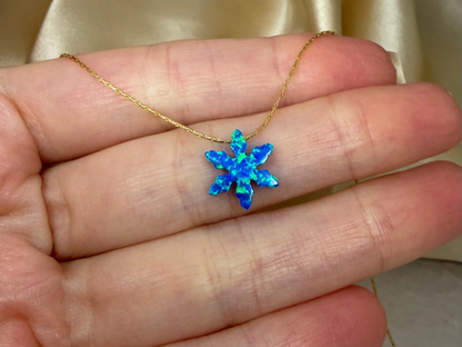 Opal Blue Snowflake Necklace