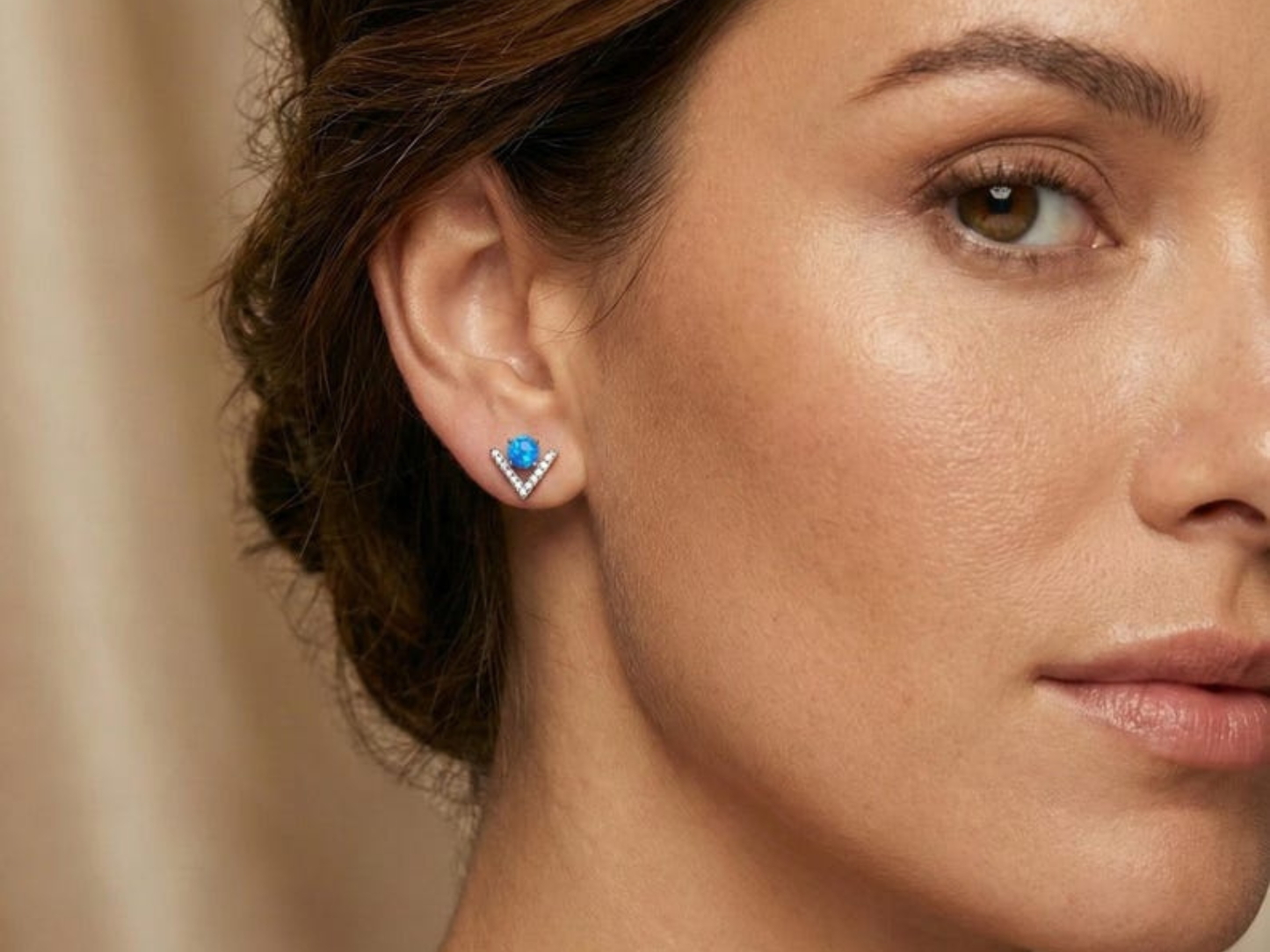 Blue Opal V Stud Earrings - 925 Sterling Silver