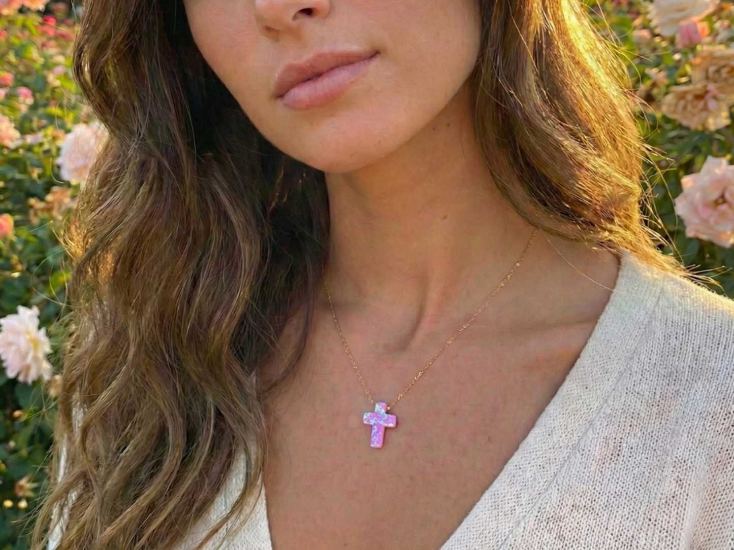 Opal Cross Necklace – Dainty Gold or Silver Faith Jewelry