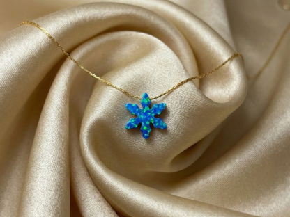Opal Blue Snowflake Necklace