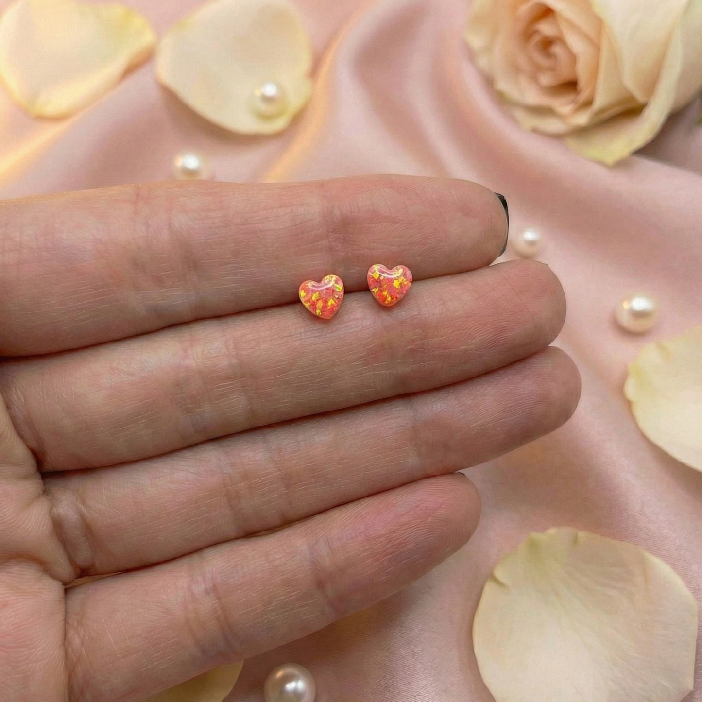 Opal Heart Stud Earrings – Minimalist & Romantic