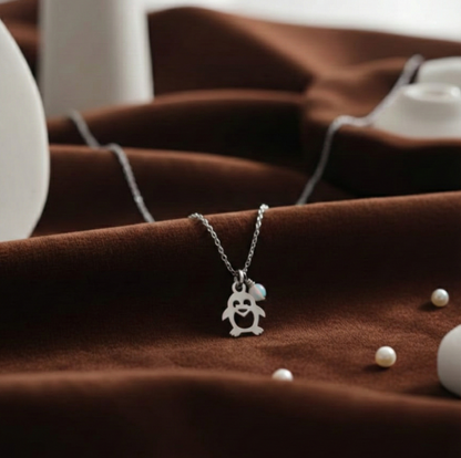 Penguin Necklace with Tiny Opal Charm