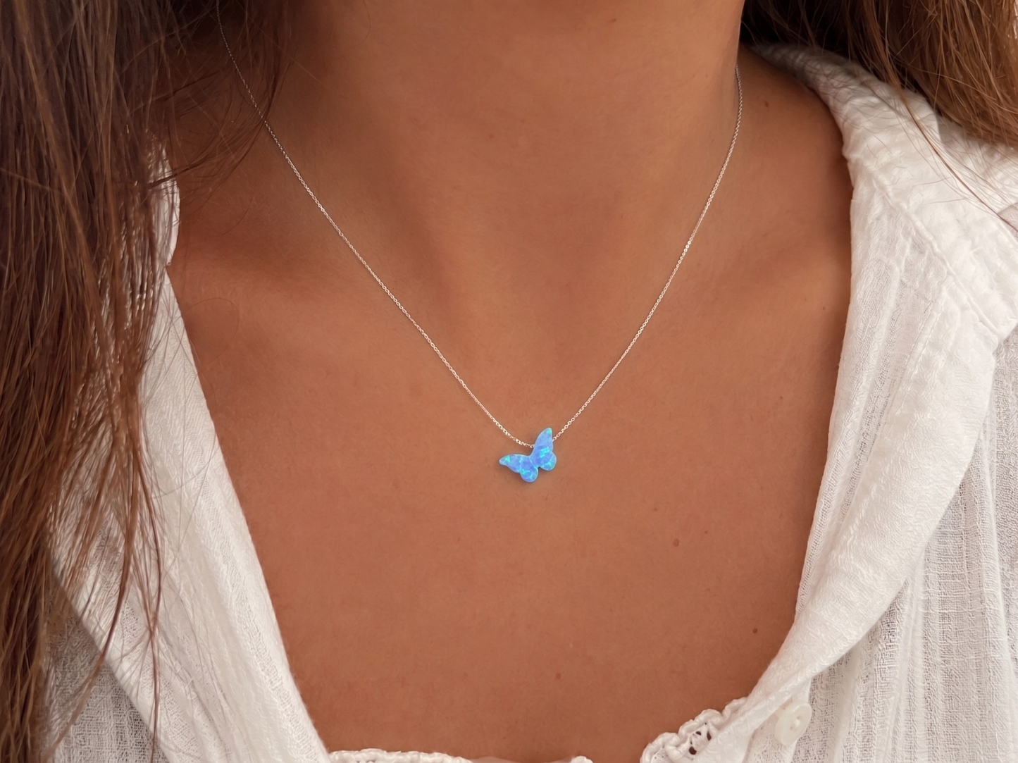 Opal butterfly necklace