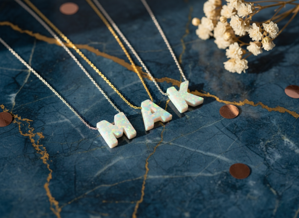 Personalized Opal Initial Necklace – Custom Letter A-Z