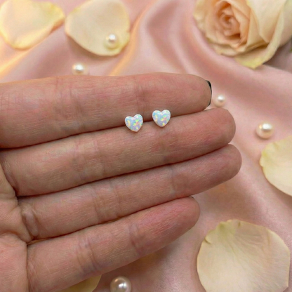 Opal Heart Stud Earrings – Minimalist & Romantic