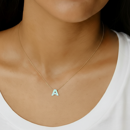 Personalized Opal Initial Necklace – Custom Letter A-Z