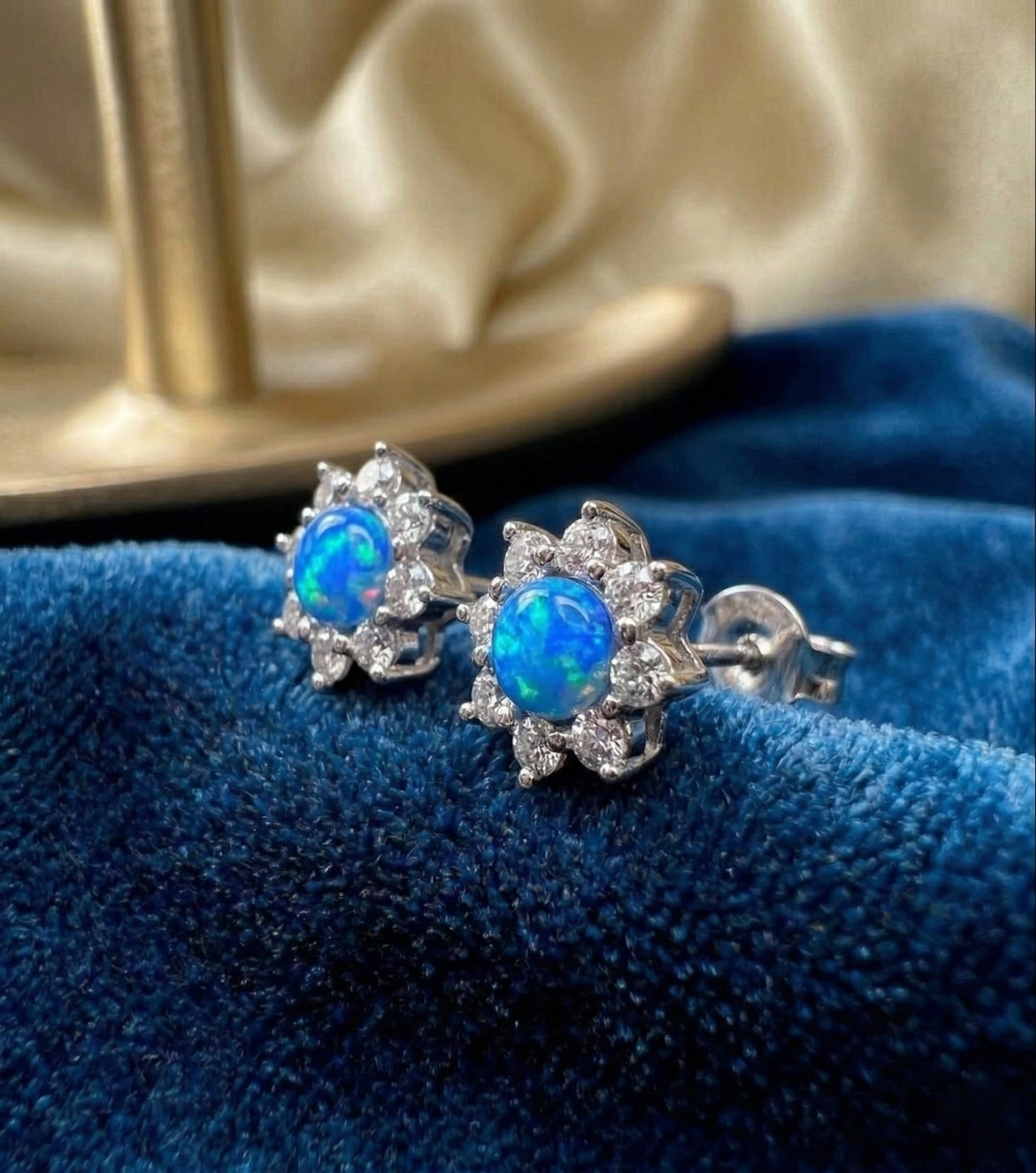 opal floral stud earrings handmade jewelry
