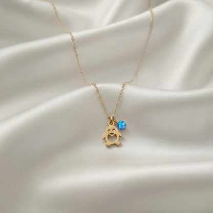 Penguin Necklace with Tiny Opal Charm