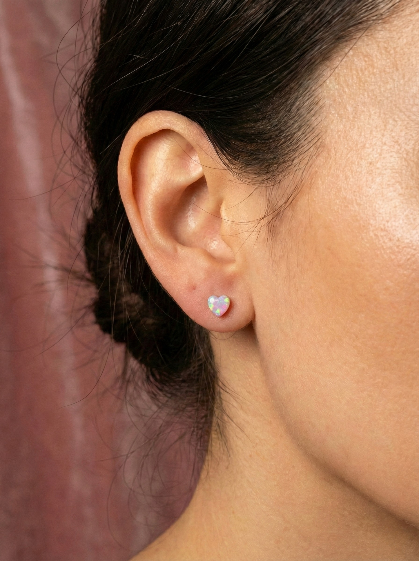 Opal Heart Stud Earrings – Minimalist & Romantic