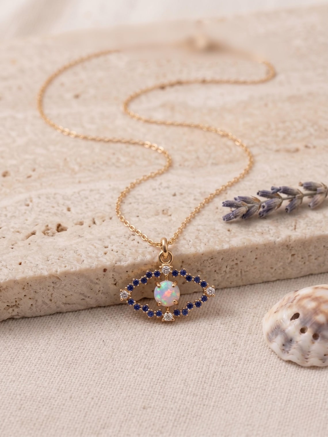 Opal Evil Eye Necklace Gold Filled CZ Pendant
