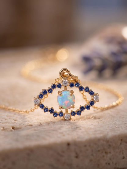 Opal Evil Eye Necklace Gold Filled CZ Pendant
