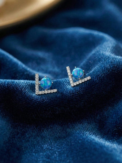 Blue Opal V Stud Earrings - 925 Sterling Silver