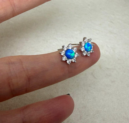 Opal Flower Stud Earrings – Sterling Silver