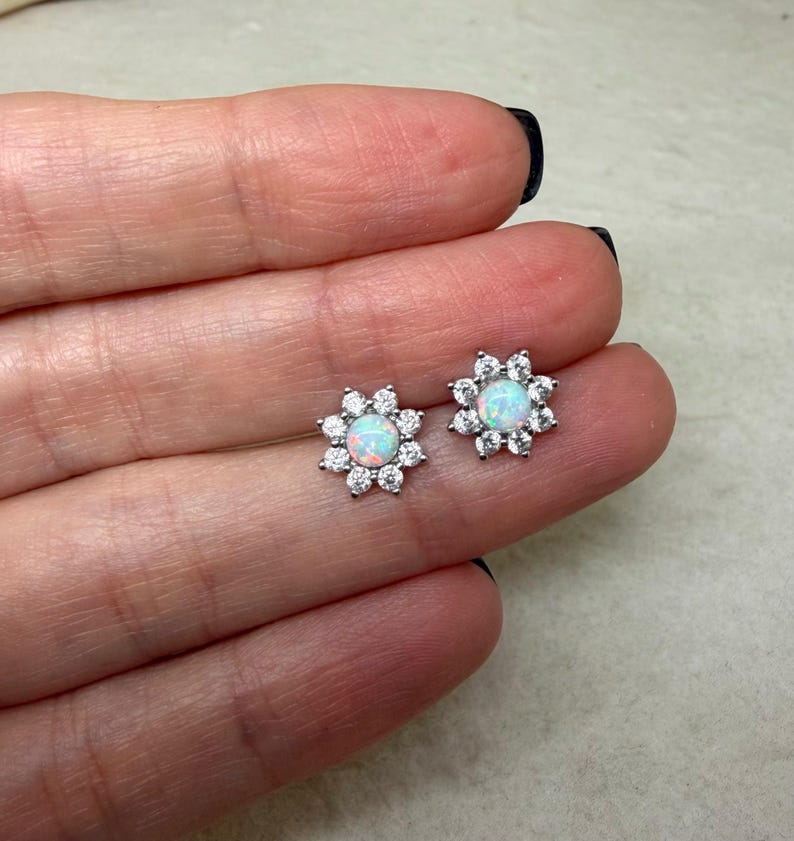 Opal Flower Stud Earrings – Sterling Silver