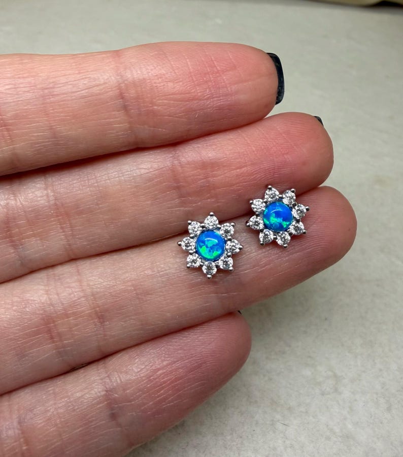 Opal Flower Stud Earrings – Sterling Silver