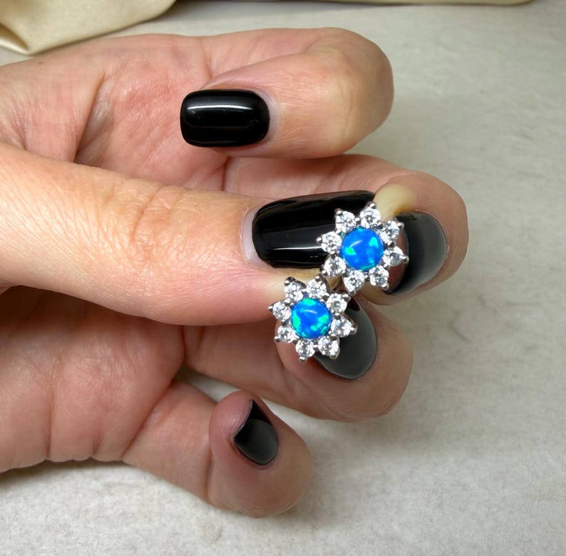 Opal Flower Stud Earrings – Sterling Silver