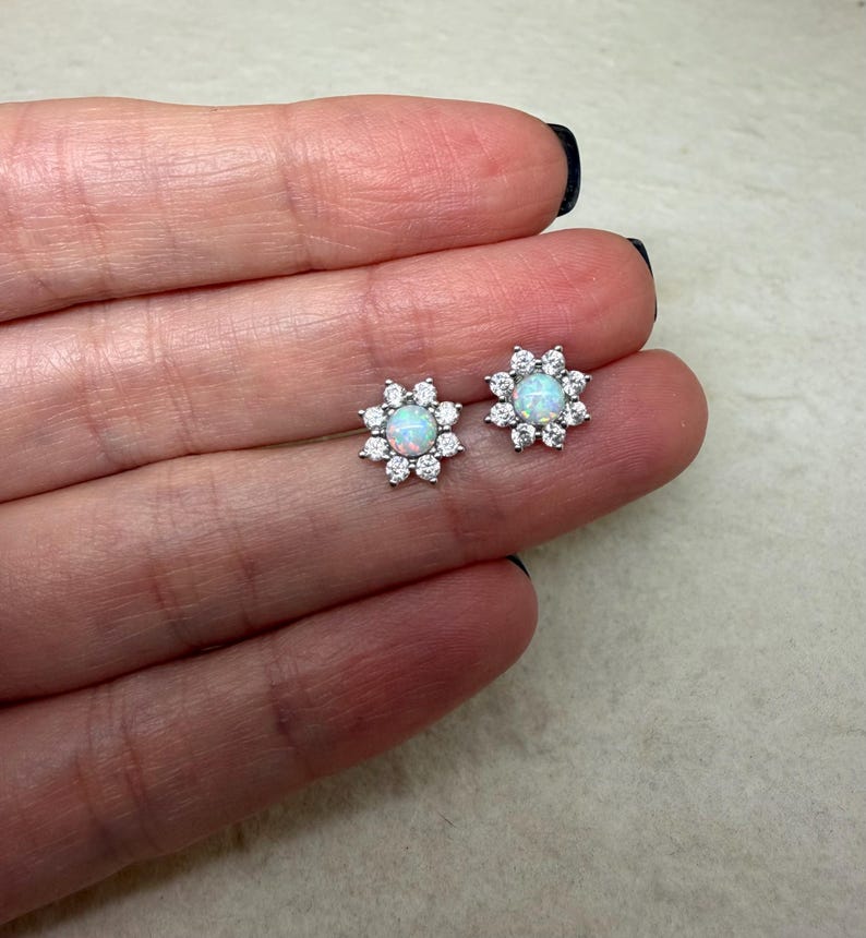 Opal Flower Stud Earrings – Sterling Silver
