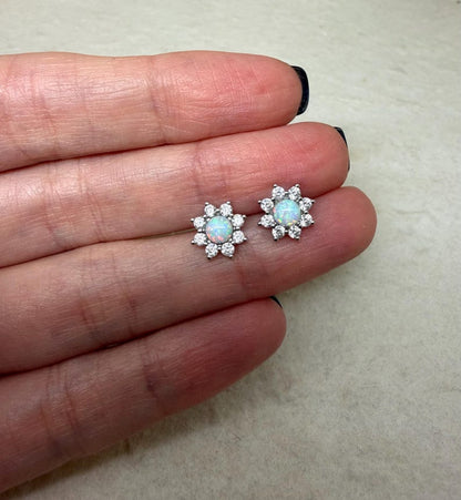 Opal Flower Stud Earrings – Sterling Silver