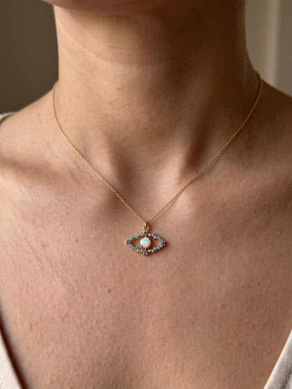 Opal Evil Eye Necklace Gold Filled CZ Pendant