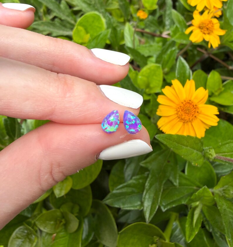 Tiny Opal Teardrop Stud Earrings
