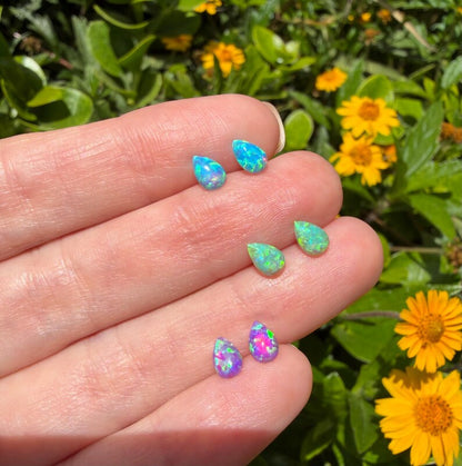 Tiny Opal Teardrop Stud Earrings
