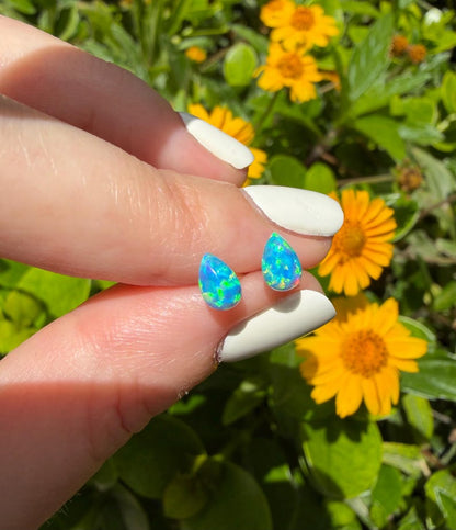 Tiny Opal Teardrop Stud Earrings