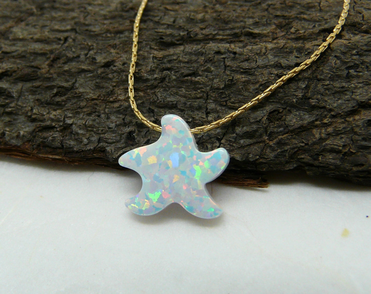 Starfish necklace, Beach jewelry, Summer necklace, Sea star necklace, Beach wedding, Opal starfish, Starfish jewelry, Starfish pendant