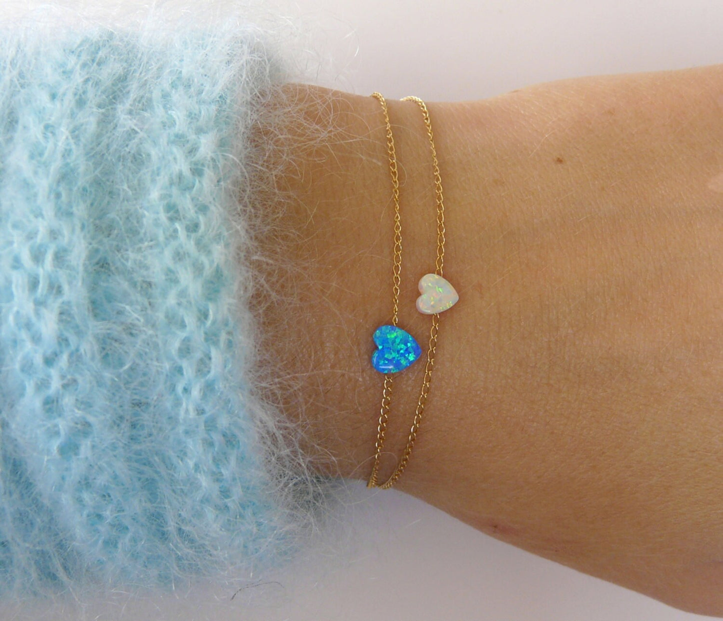 Dainty Opal Heart Bracelet – Minimalist