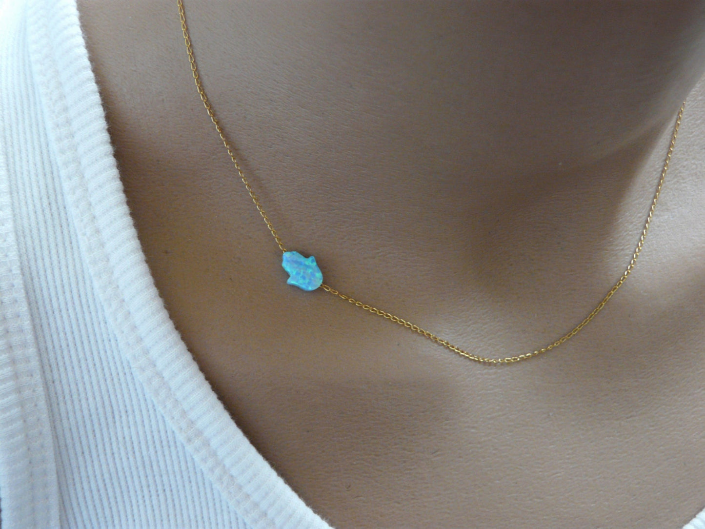 Sideways Hamsa necklace, Opal hamsa necklace, Goldfilled Hamsa hand necklace, Evil eye necklace, Everyday necklace