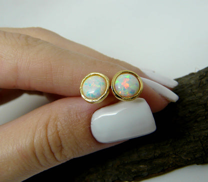 Elegant 6mm Opal Stud Earrings – Minimalist & Timeless