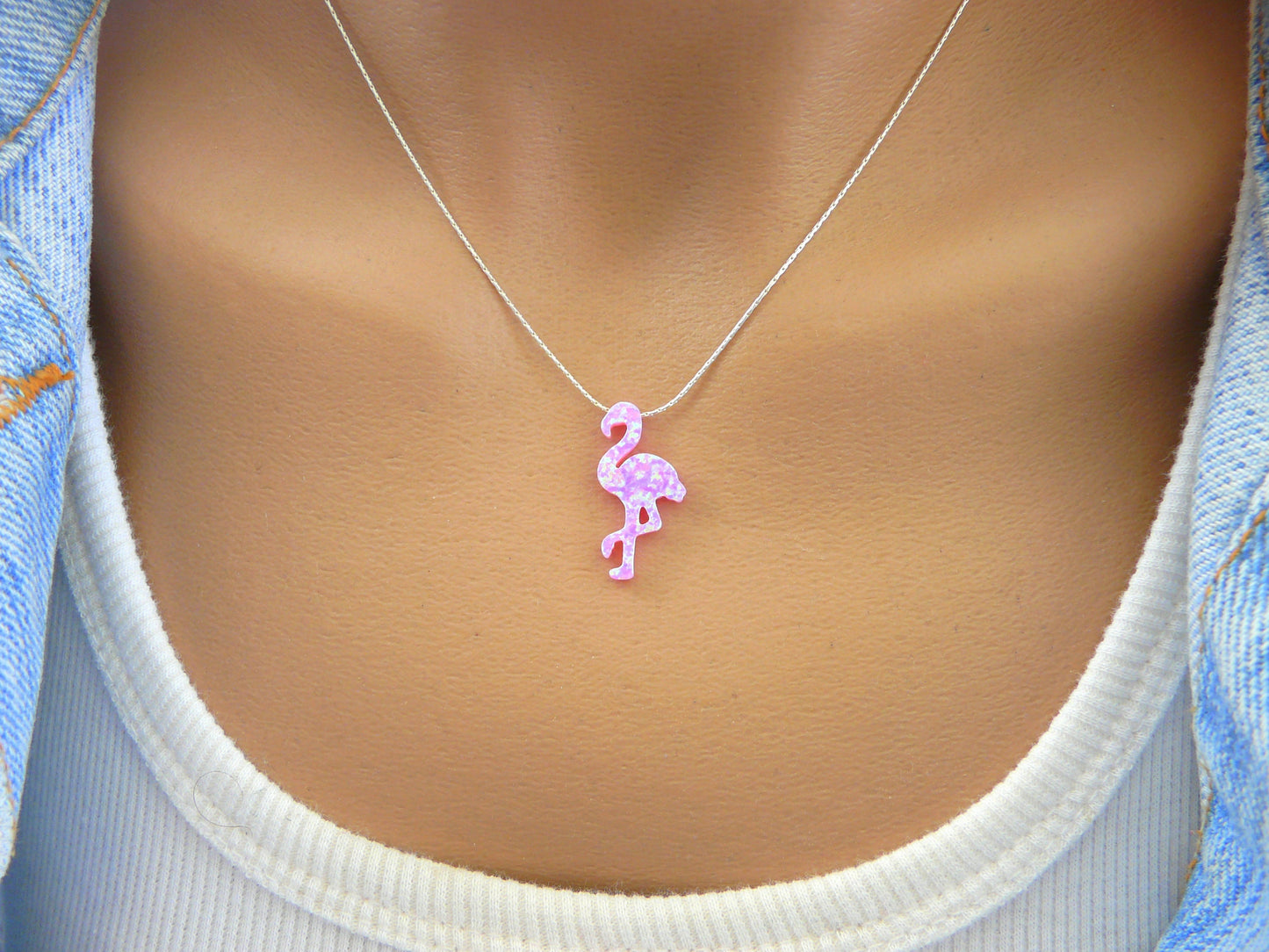 Pink Flamingo necklace, Opal Flamingo necklace, Flamingo jewelry, Summer jewelry, Gift for her