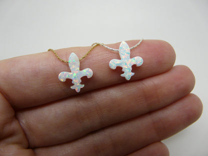 Fleur de lis necklace, France jewelry, Opal necklace, Fleur de lis jewelry, Lily Flower necklace, Symbol necklace, Unique gift