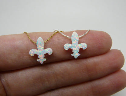 Fleur de lis necklace, France jewelry, Opal necklace, Fleur de lis jewelry, Lily Flower necklace, Symbol necklace, Unique gift