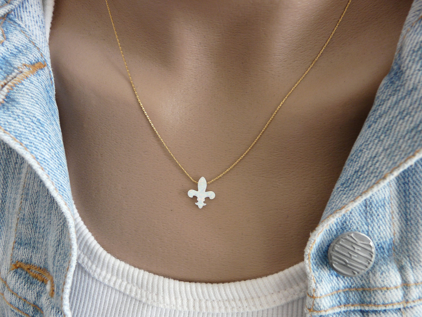 Fleur de lis necklace, France jewelry, Opal necklace, Fleur de lis jewelry, Lily Flower necklace, Symbol necklace, Unique gift