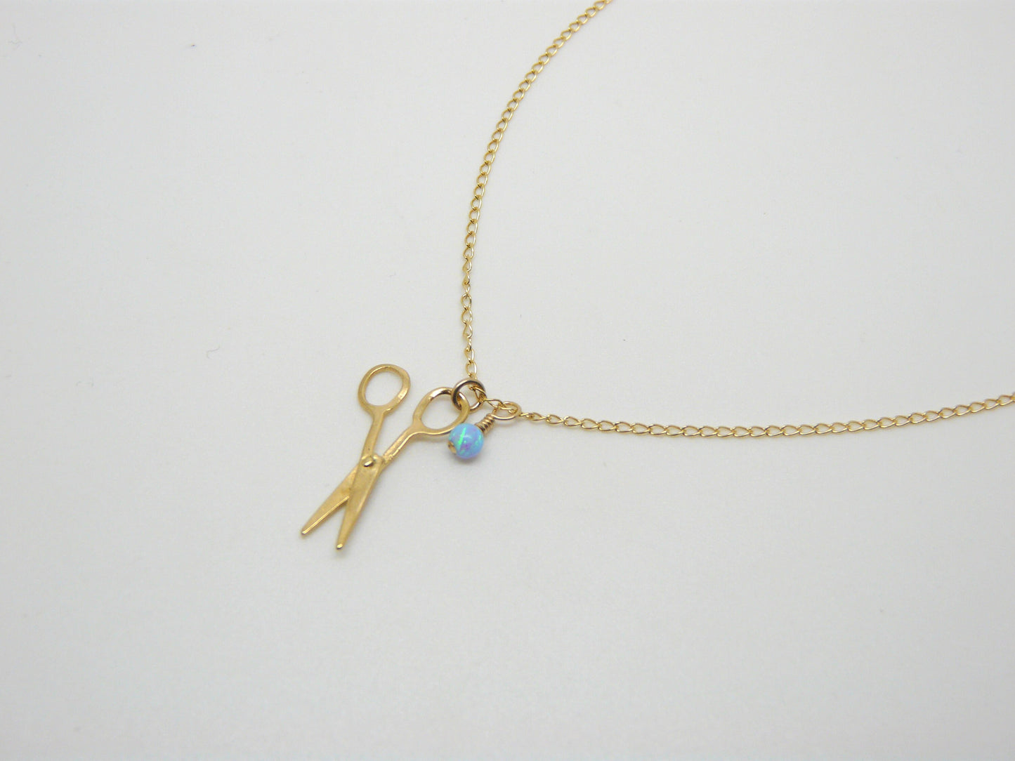 Scissors necklace, Gold filled scissors, Hair dresser, Hair stylist, Sewing necklace, Opal scissors, Original gift