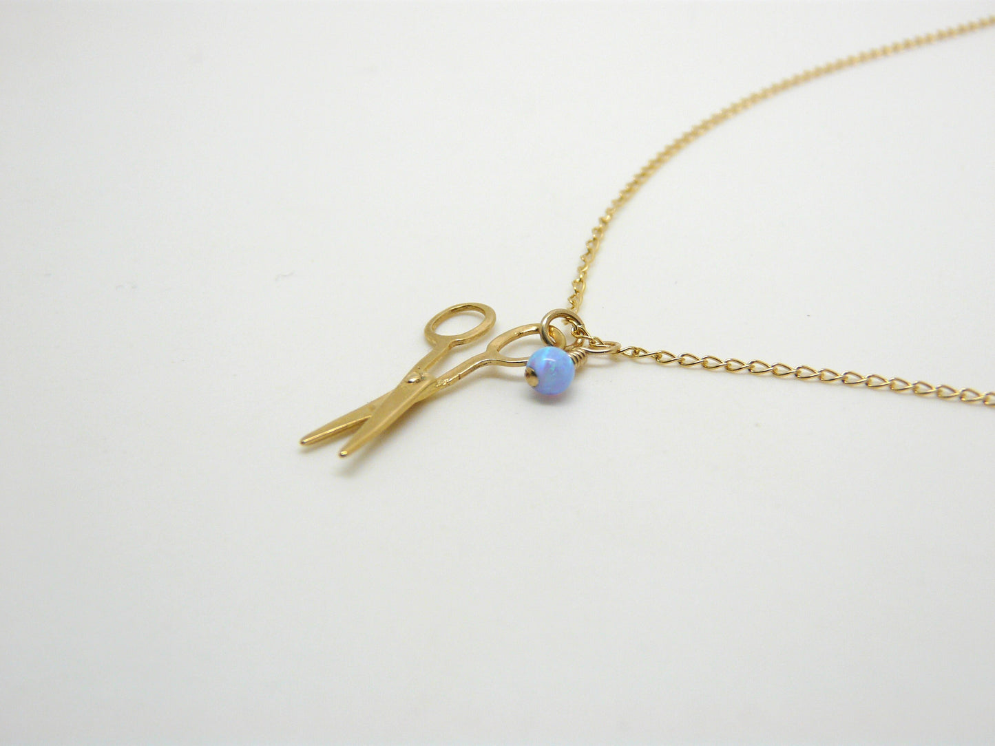 Scissors necklace, Gold filled scissors, Hair dresser, Hair stylist, Sewing necklace, Opal scissors, Original gift