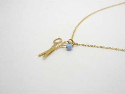 Scissors necklace, Gold filled scissors, Hair dresser, Hair stylist, Sewing necklace, Opal scissors, Original gift